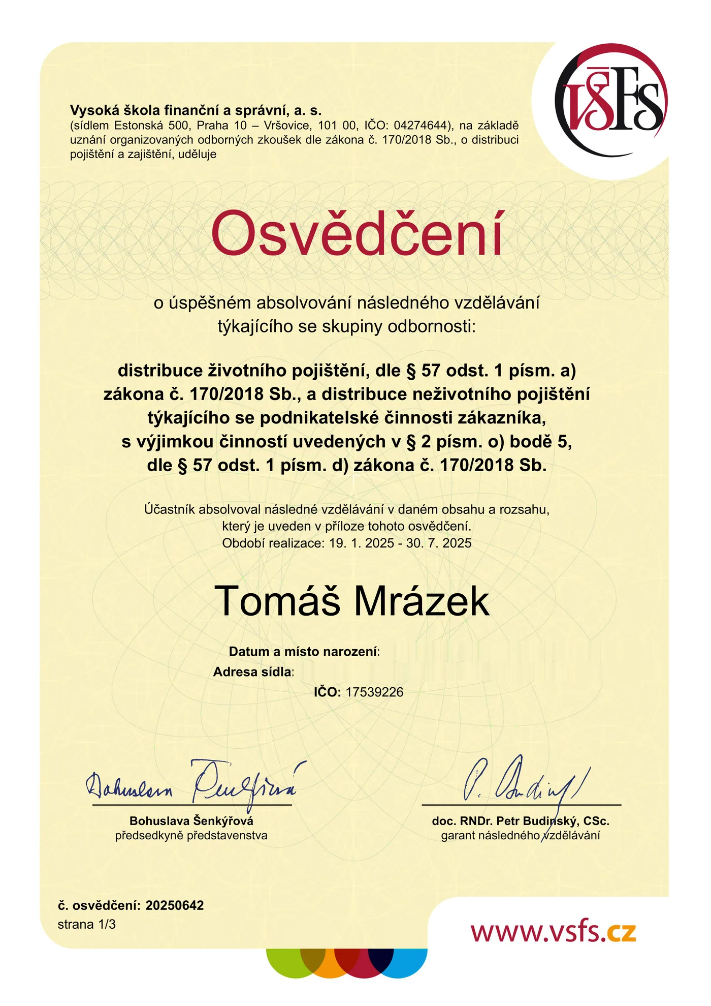 Certifikace – pojištění